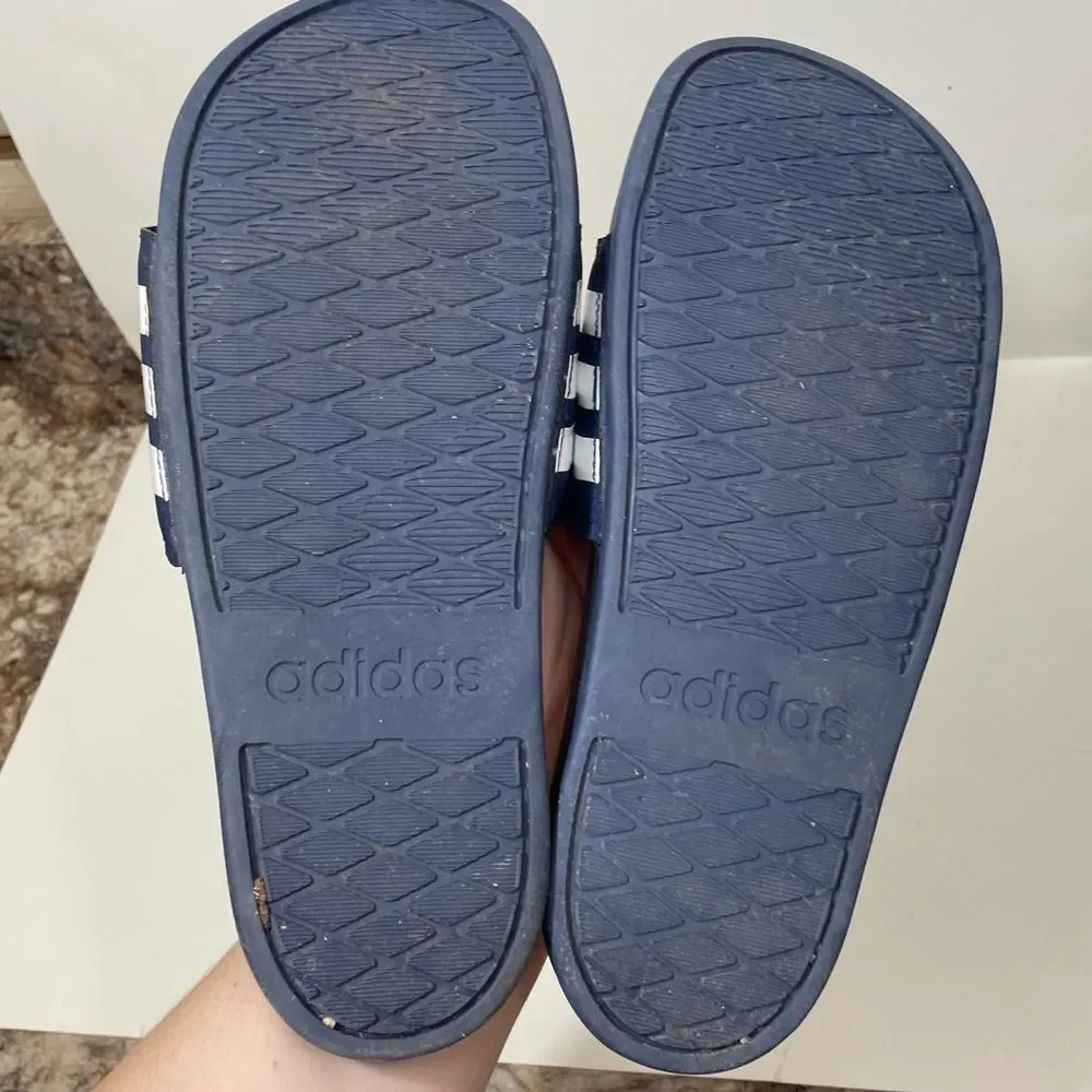 Addias Navy Striped Slide On Athletic Sandals